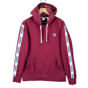 K-Swiss‎ Burgundy Hoodie Medium Logo Tape Sleeve Pullover Sweatshirt Athletic